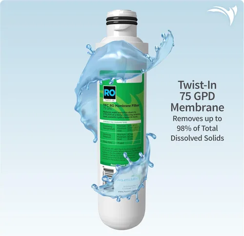 Vista 5 de Aquatic Life Paquete de cartuchos de repuesto de filtro de agua de ósmosis inversa Twist-In para acuario, incluye membrana de 75 GPD, sedimentos