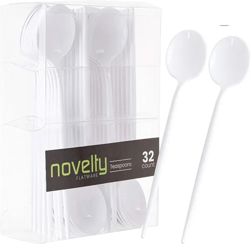 Vista 7 de Novedosos cubiertos modernos, cubiertos, cuchillos de plástico desechables de lujo, color blanco, 32