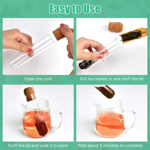 Vista 3 de Infusor de té de vidrio, difusor de vidrio reutilizable con corcho, colador de té transparente para tazas, tazas y teteras