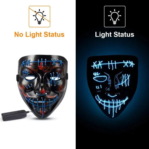 Vista 2 de Lumiparty Máscaras aterradoras con luz LED - Máscaras de fiesta de disfraces de Halloween para hombres, mujeres y niños
