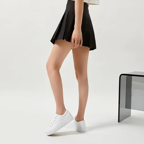 Vista 8 de BABUDOG Zapatos deportivos de plataforma de cuero sintético para mujer, zapatos de plataforma blanca antideslizantes, zapatos de tenis con cordones