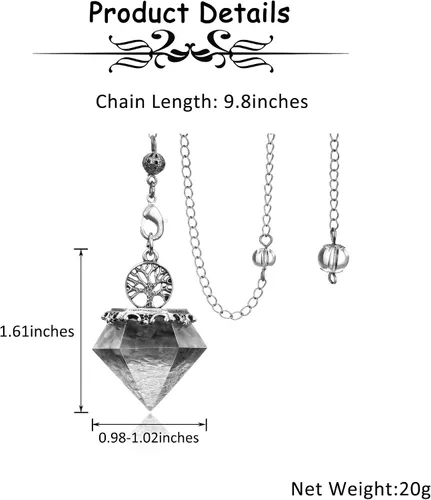 Vista 6 de Péndulo de cristal de 7 chakras para radiestesia, árbol de la vida de Reiki, 6 péndulos puntiagudos facetados Scrying Dowser para adivinación