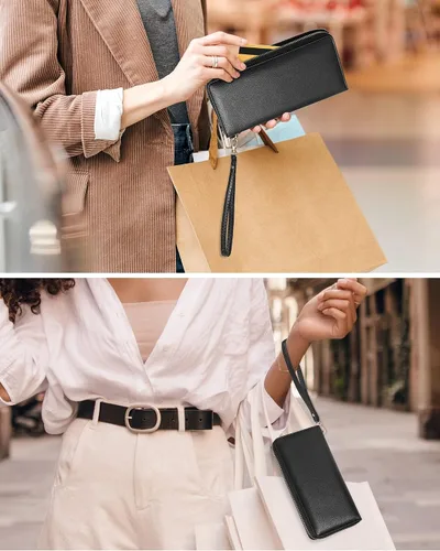 Vista 6 de Chelmon - Monedero para mujer de cuero genuino con bloqueo de señal RFID, para tarjetas de crédito