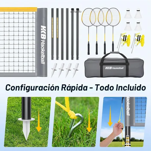 Vista 5 de Outdoor Badminton Net Set with Anti-Sag Winch System - 20ft Badminton Net, 4 Rackets, 3 Shuttlecocks & Carry Bag, Badminton Set for Backyard, Grass