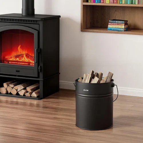 Vista 8 de VEVOR Cubo de ceniza, 4 piezas con tapa, pala, escoba y guantes, cubo de carbón de metal para chimenea y lata de cenizas, 4 galones de gran