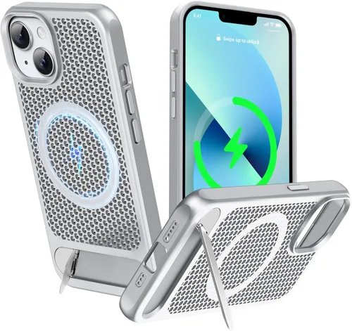 Vista 14 de Funda magnética de disipación de calor para iPhone 13 Pro Max, para MagSafe, protección contra caídas Coolingf, funda con función atril ajustable