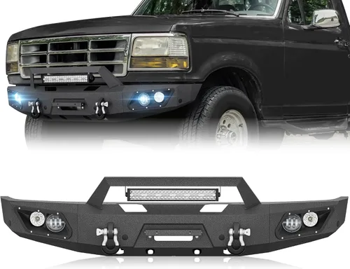 Vista 14 de YZONA Parachoques delantero y trasero compatible con Land Rover Discovery 2 1999-2004 Parachoques Rock Crawler con placa de cabrestante, receptor