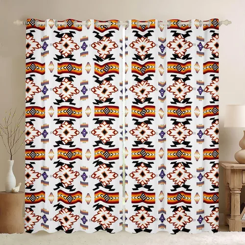 Vista 21 de Cortinas y cortinas occidentales de 76 x 45 pulgadas, cortinas aztecas, exóticas, nórdicas, bohemias, opacas, tribu india, geometría, étnica