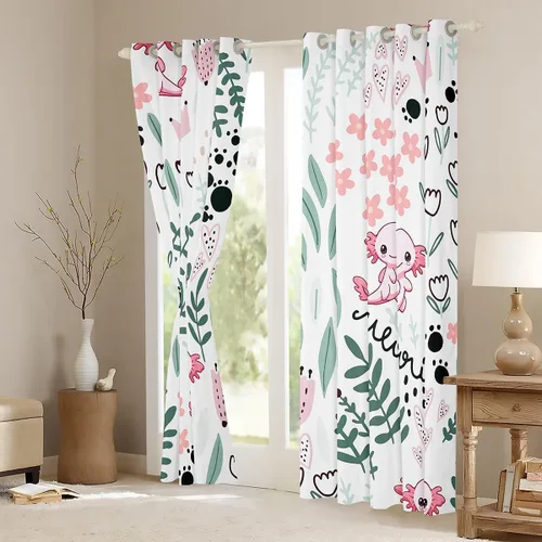 Vista 3 de Manfei Lindas cortinas de ventana con estampado de hojas de flores para niños, niñas y adultos, tratamiento de ventana de ajolote floral botánico