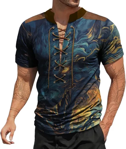 Vista 9 de Camisas de verano para hombres, básicas, de talla grande, para playa, suaves, sueltas, informales, para descansar, al aire libre, con cordón