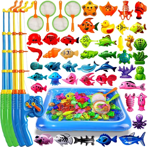 Vista 9 de CozyBomB™ Juego de juguetes magnéticos de pesca para niños Juego de mesa de agua, bañera, piscina para niños, caña, red, peces flotantes