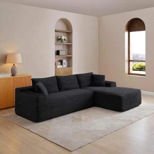 Vista 17 de Sofá comprimido de esquina izquierda en forma de L de 105 pulgadas, modular sin hueso, sofá de espuma de piso con diván, sofá de pana en esquina sin