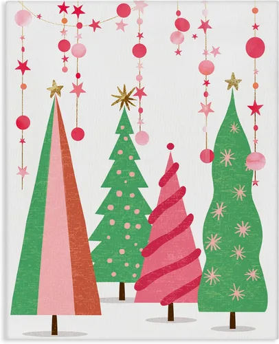 Vista 11 de Stupell Industries Ziwei Li - Placa de pared con diseño de árboles de Navidad rosa y verde