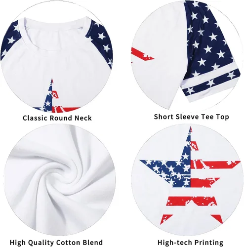Vista 5 de BANGELY - Camiseta de la bandera americana, camisas patrióticas, camisa de veteranos, raglán, manga corta, rayas y estrellas