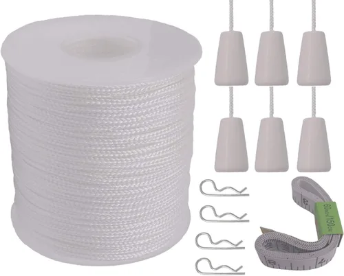 Vista 6 de Y-Axis Rollo de 150 yardas de nailon trenzado blanco claro de 0.039 in con 6 pomos de cuerda de madera blanca + cinta suave
