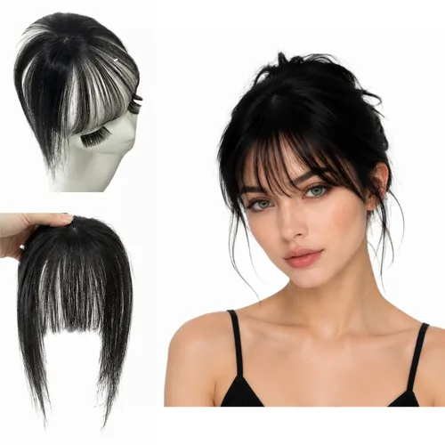 Vista 14 de Anemone - Cubrecabello humano de 10 pulgadas con flequillo francés para mujer, base de encaje para mujer, tuppe, ligero y lacio, parte media para 1b
