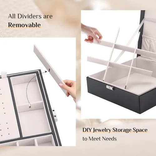 Vista 5 de Joyero con cerradura cajas de joyería grandes para mujeres y niñas regalo ideal organizador de joyas de doble capa joyero para almacenar aretes