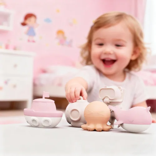 Vista 7 de MarcZero Juguetes de baño de silicona, 8 piezas, juego de océano para niños Rosa