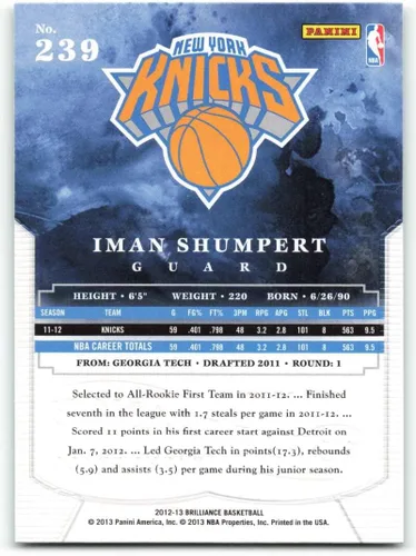 Vista 2 de 2012-13 Panini Brilliance #239 Iman Shumpert NM-MT Knicks