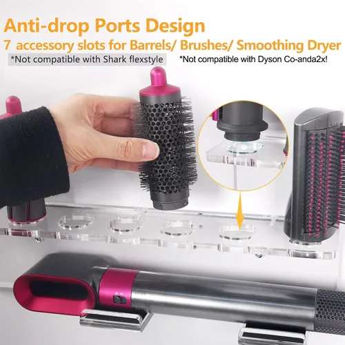 Vista 2 de Affogato - Soporte de montaje en pared compatible con accesorios Dyson Airwrap Styler, soporte de almacenamiento de acrílico compatible