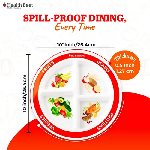 Vista 2 de Plato con porciones divididas para niños MyPlate, con 4 secciones divertidas & balanceadas para quisquillosos, English