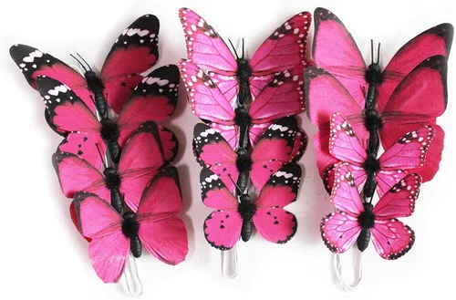 Vista 20 de Paquete de 12 decoraciones de mariposa, decoración de estacas de mariposa 3D, 2 tamaños de adorno de mariposa para el hogar, flores falsas