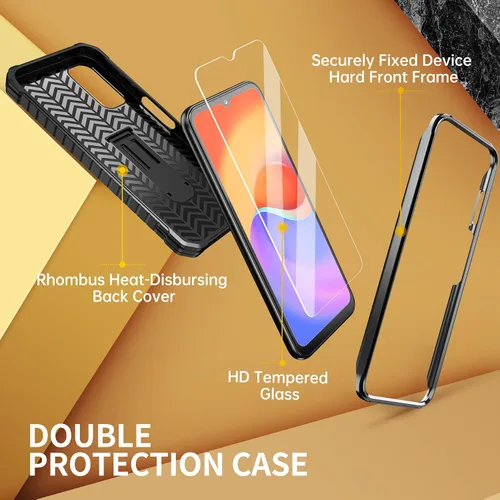 Vista 6 de FITO Funda para Samsung Galaxy A14 5G, doble capa a prueba de golpes resistente para teléfono Samsung A14 con protector de pantalla de vidrio