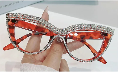 Vista 2 de Gafas de lectura de ojo de gato con diamantes de imitación de lujo para mujer, con bloqueo de luz azul, marco de lentes para computadora