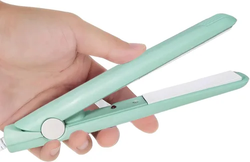 Vista 2 de Mini plancha de pelo 2 en 1 recto y rizado Plancha de cerámica turmalina placa 100-240V 20W US Plug (verde)