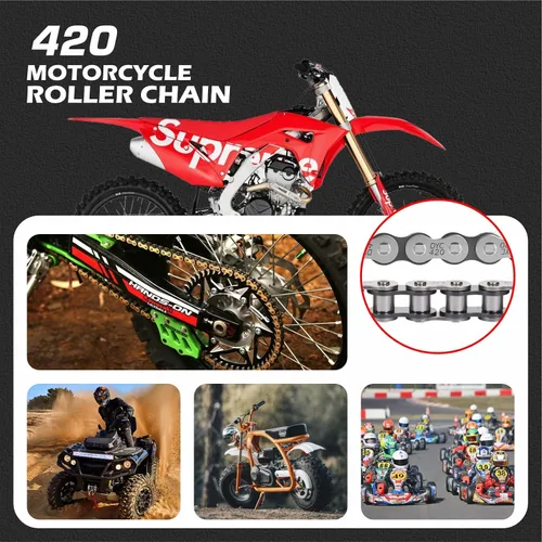 Vista 6 de DYC 420 - Cadena de motocicleta 132 eslabones para 50 70 90 110 125 196 212cc Coleman SSR TaoTao Coolster Apollo Baja Kazuma Chinese ATV, cadena 420
