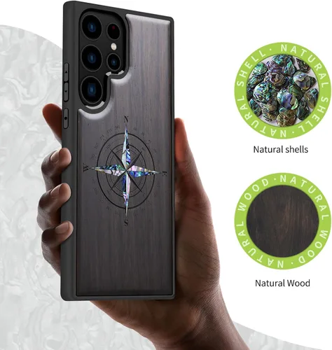 Vista 2 de Carveit Funda de madera de diseñador para Samsung Galaxy S23 Ultra (grabado en madera e incrustaciones de carcasa) compatible con cargadores