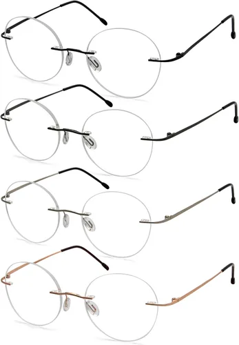 Vista 10 de Eyekepper Paquete de 3 lentes de lectura redondos de metal sin montura para mujeres y hombres, lectores circulares sin marco (azul/rojo/púrpura) +