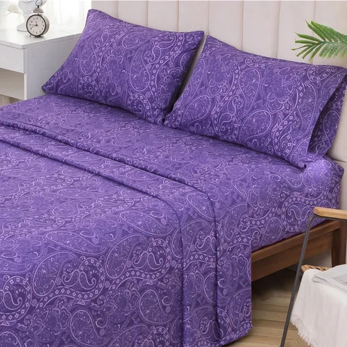 Vista 26 de KACEMOO Juego de sábanas Queen de 4 piezas con estampado floral beige, juego de sábanas bohemias de microfibra con bolsillo profundo, lujosas Beige