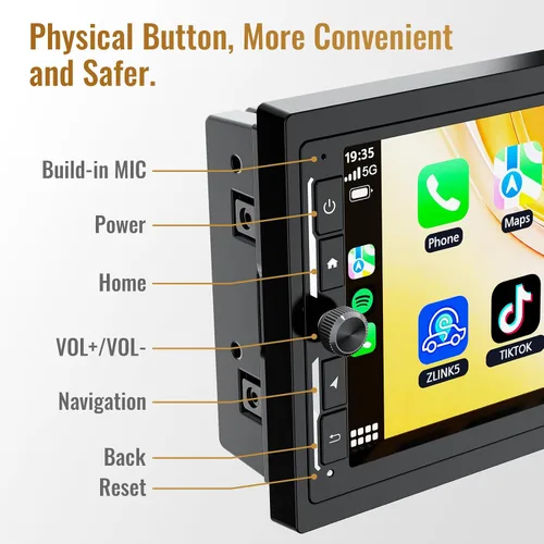 Vista 3 de Haudio - Radio de doble DIN para automóvil con CarPlay inalámbrico y Android Auto, pantalla táctil de 7 pulgadas, estéreo para automóvil, navegación