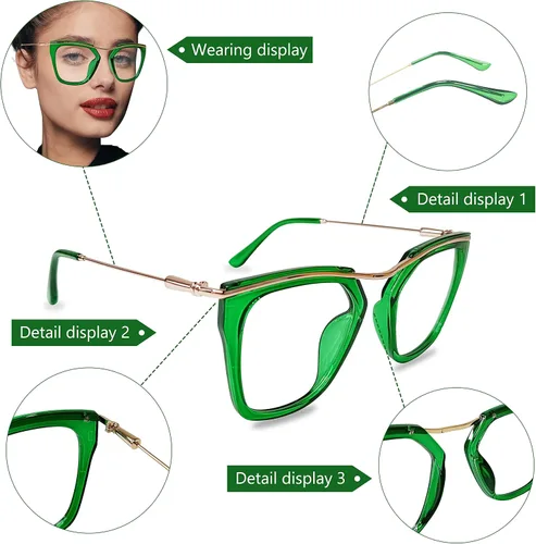 Vista 5 de Women Fashion Oversized Square Frames Non-prescription Clear Glasses Classic Anti-glare Blue Light Blocking Reading Eyewear