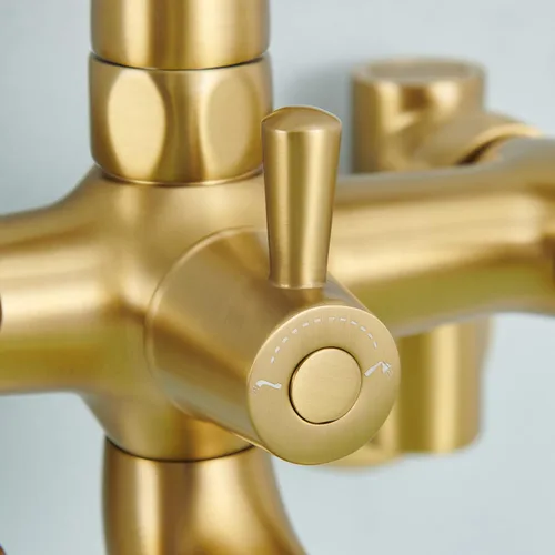 Vista 6 de Clawfoot - Grifo de bañera de montaje en pared, grifos de bañera de oro cepillado con ducha de mano, con forma de teléfono vintage, ajustable de 3 a