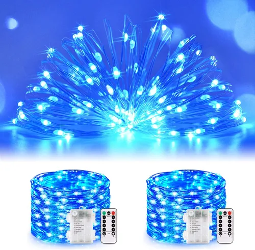 Vista 16 de JMEXSUSS Paquete de 2 luces de hadas de Navidad que funcionan con pilas con control remoto, total 200 LED 66 pies luces de cadena parpadeantes
