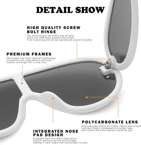 Vista 6 de NULOOQ Gafas de sol de moda con máscara ondulada para mujeres y hombres, de gran tamaño, color plateado, con escudo futurista, estilo de diseñador