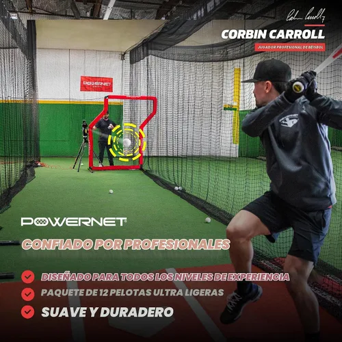 Vista 2 de PowerNet Launch F-lite Softball & Baseball Pitching Machine, Dimpled Practice Balls, Bucket of Baseballs, Coaching Bucket Bundle for Pitching