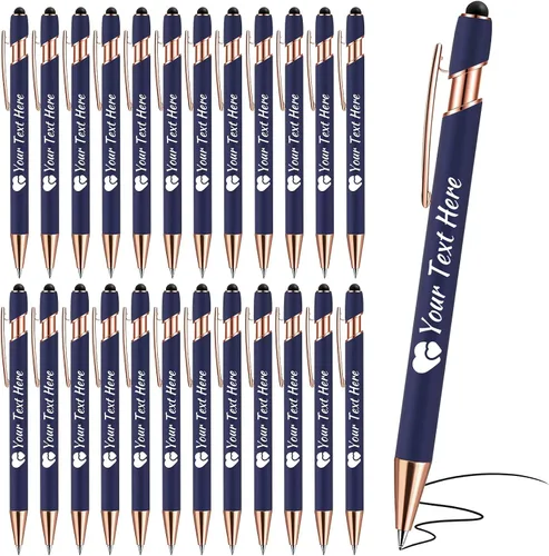 Vista 26 de Bolígrafos personalizados con lápiz capacitivo, bolígrafos con nombre impresos personalizados con tinta negra, impresos con tu logotipo o mensaje