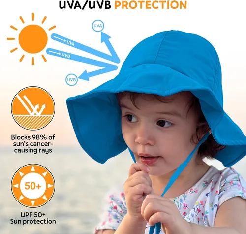 Vista 4 de GearTOP Sombrero de sol para niños con protección UV, sombrero de sol para niños y niñas, sombrero de playa para niños, sombrero Boonie para niños