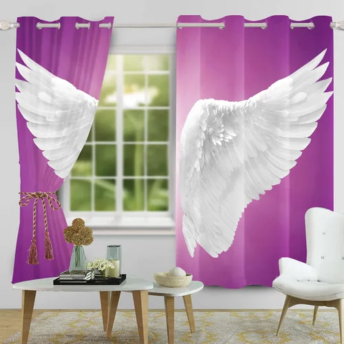 Vista 3 de Renaiss Cortinas decorativas de alas de ángel para ventana, alas blancas puras, tratamiento de ventana, cortinas opacas para dormitorio