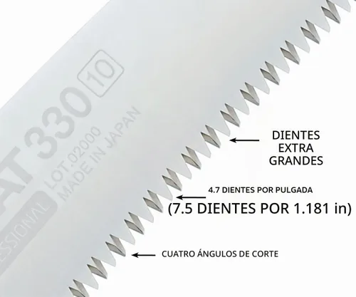 Vista 3 de Sierra de mano profesional para arboristas Silky ZUBAT 330 mm XL (dientes 722-33)
