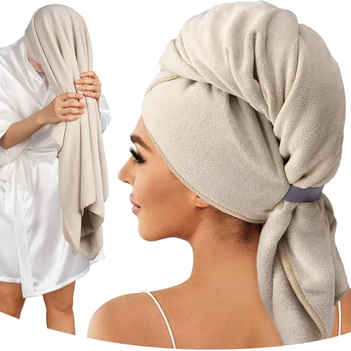 Vista 10 de Umisleep Toalla para Cabello 100% Microfibra, 41" x 22" Toalla Súper Absorbente Envolvente con Lazo Elástico, Toalla Grande para Cabello Rizado