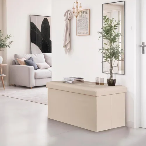 Vista 2 de ZenStyle Banco otomano de almacenamiento de 30 pulgadas, reposapiés plegable, banco largo de almacenamiento para zapatos con asiento acolchado