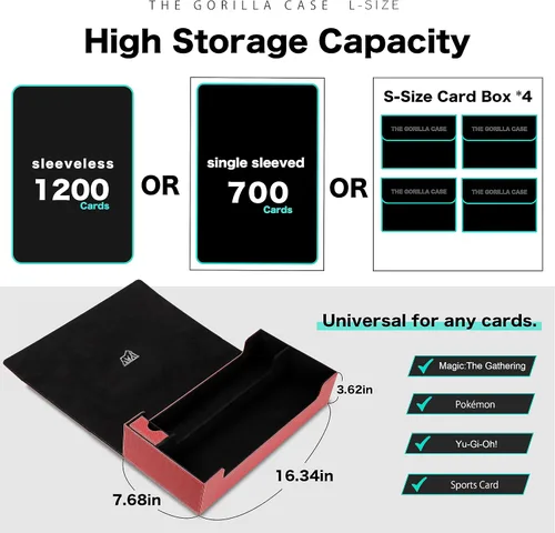 Vista 3 de Caja de cartas, funda de cartas, caja de cartas, caja de cartas de cuero, tamaño grande, compatible con 550 tarjetas con funda compatible