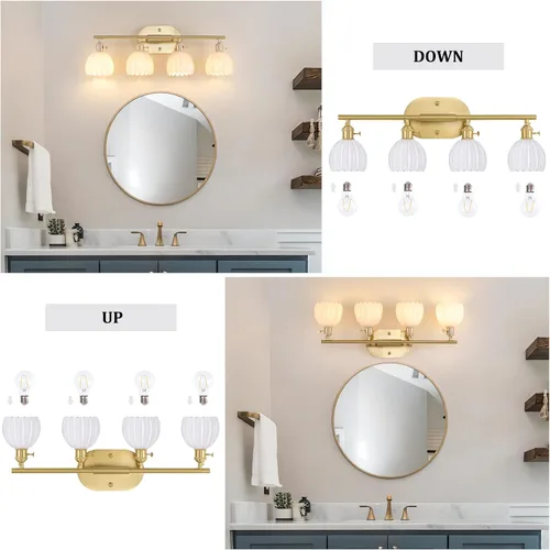 Vista 48 de Shenmoyl Lámparas de baño, lámpara de pared de 2 luces para tocador sobre espejo con pantalla de vidrio tulipán blanco para dormitorio, sala