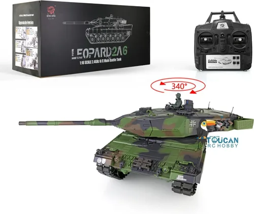 Vista 9 de Heng Long Toucan RC Hobby 2.4Ghz 1/16 Escala Plástico Leopard2 A6 RC Tanque