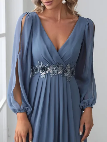 Vista 5 de Ever-Pretty Vestido de gasa de manga larga con cuello en V para mujer 0461