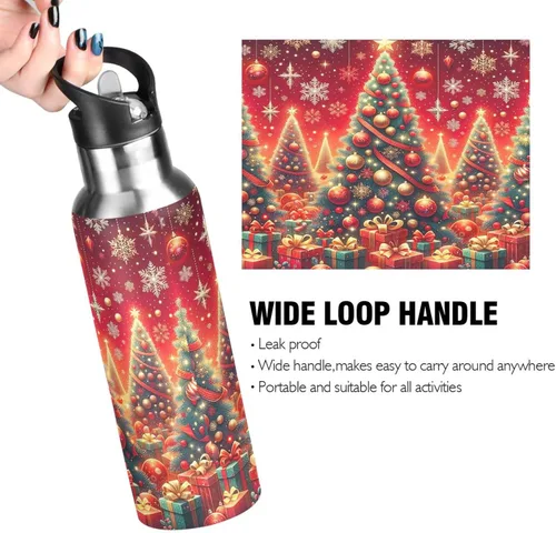 Vista 4 de Christmas Trees Insulated Stainless Steel Water Bottle with Straw 32 Oz Leakproof Water Bottles, BPA-Free Sport Water Bottle
